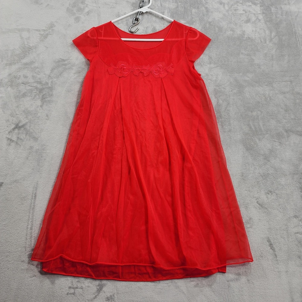 Vintage Gaymode Penneys Womens S Red Chiffon Cap Sleeve Babydoll Nightgown 60s